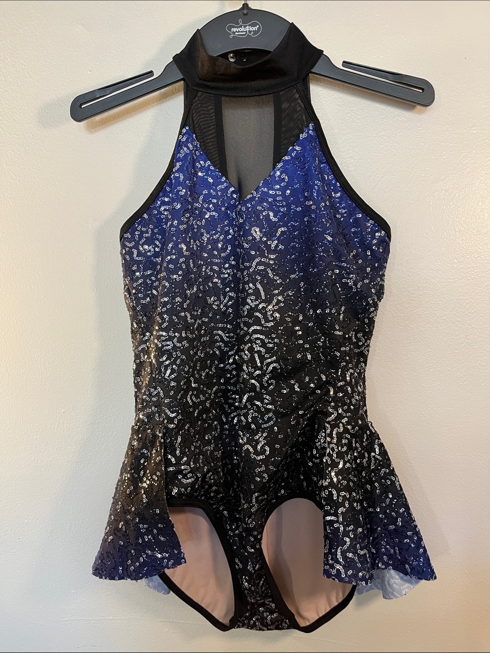balera Blue and Black Sequin Halter Skating Dress